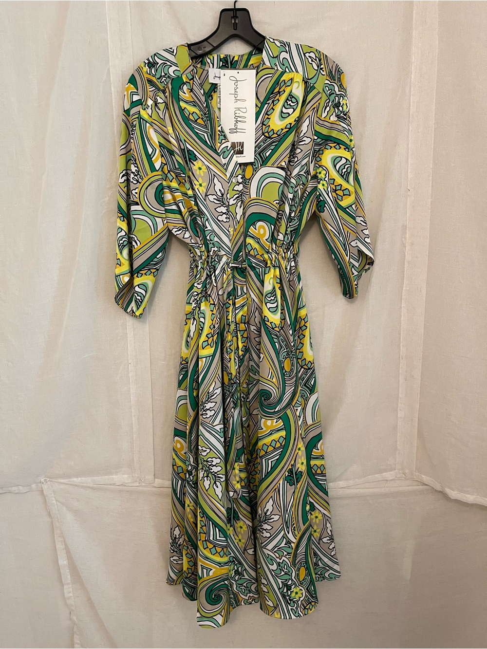 Joseph Ribkoff Green, Yellow & White Printed Midi Wrap Dress
